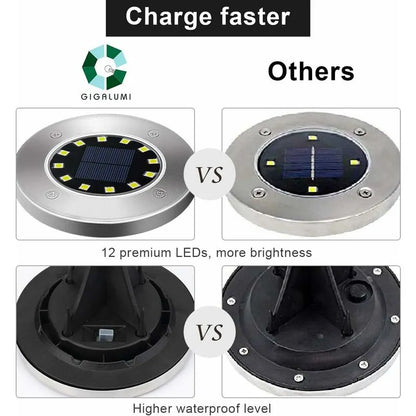 Light 12 LEDs 8 pcs White Solar Ground Lights Stainless Steel Waterproof For Outdoor Garden Patio Lawn Yard Walkway - Image 3
