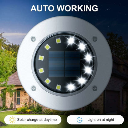 Light 12 LEDs 8 pcs White Solar Ground Lights Stainless Steel Waterproof For Outdoor Garden Patio Lawn Yard Walkway - Image 4