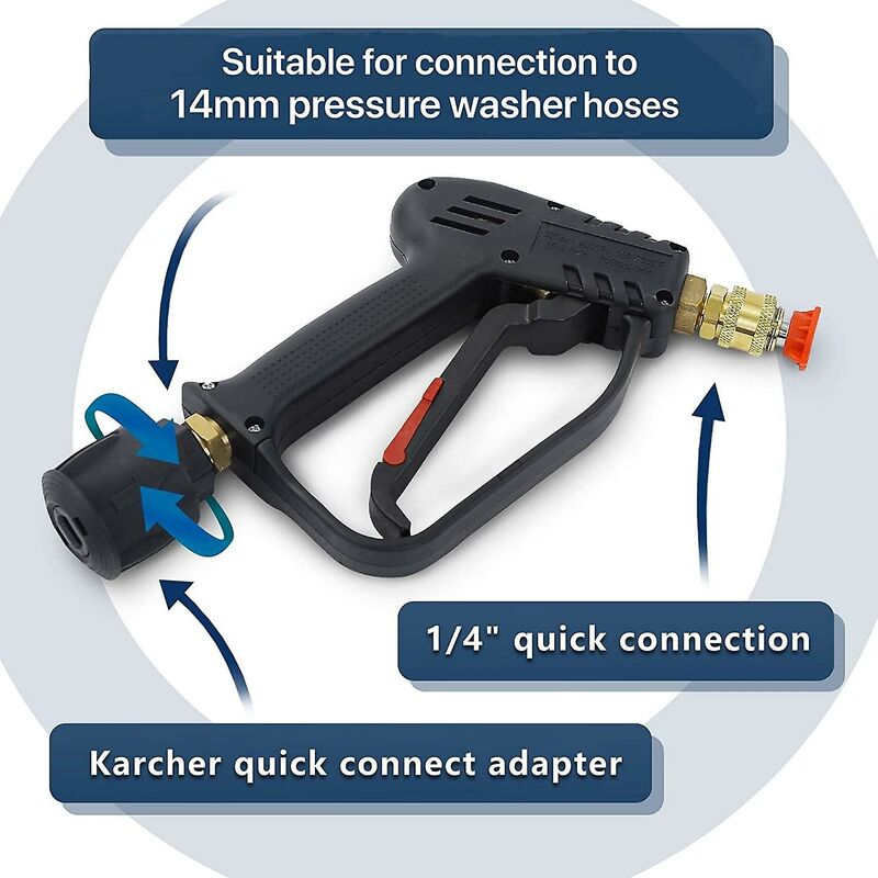 High Pressure Washer Gun, 4000 Psi 280Bar, M22 Interface (14 Mm) Contains Karcher Quick Connector, 5 Water Nozzle Tips - Image 2