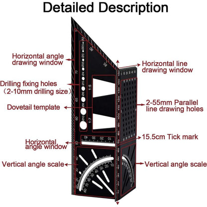 3D Aluminum Alloy Carpenter Square, 90 To 45 Degree Professional Angle Ruler, Woodworking Measuring Ruler Suitable For - Image 2