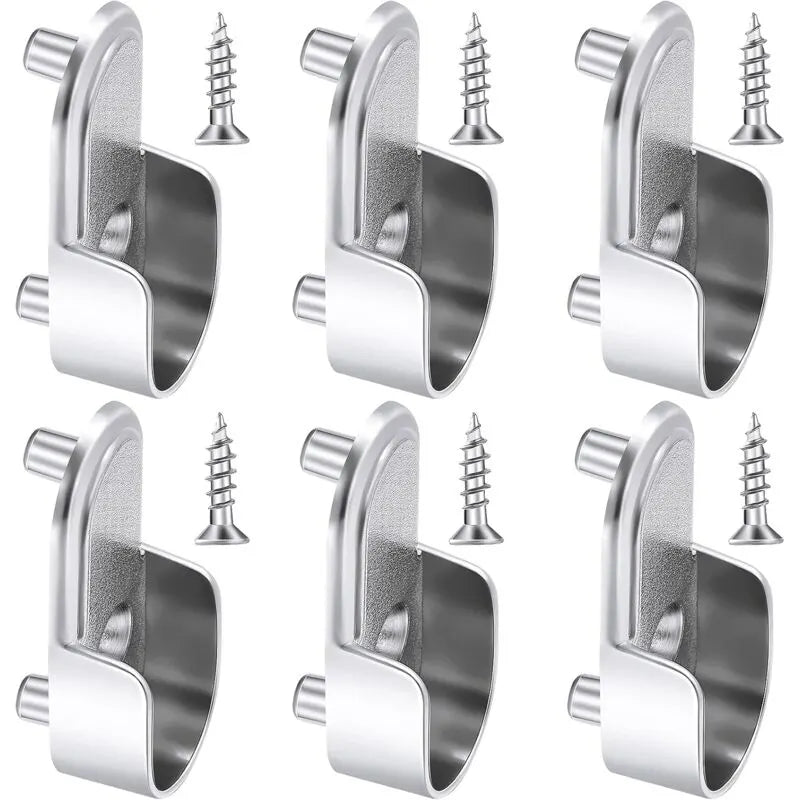 6 pcs Oval Wardrobe Rail End Brackets Nickel Plated Silver Wardrobe ROd Holder 15Mm Wardrobe Flange Rail Brackets And 6
