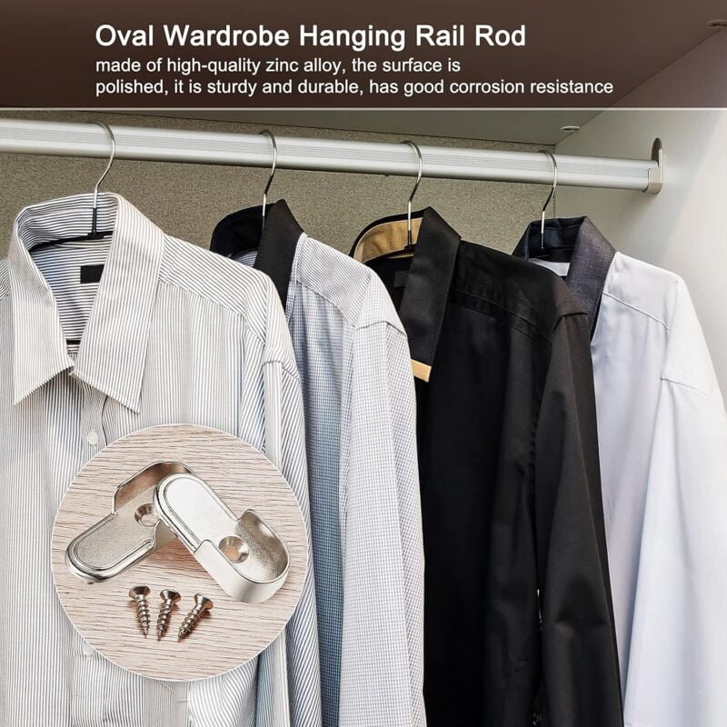 6 pcs Oval Wardrobe Rail End Brackets Nickel Plated Silver Wardrobe ROd Holder 15Mm Wardrobe Flange Rail Brackets And 6 - Image 3