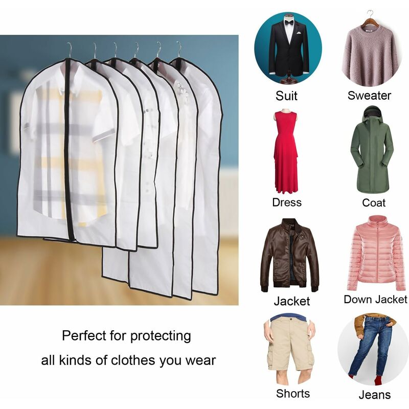 Garment Covers, Dustproof Waterproof Mite Moisture Proof, Semi Transparent Zip Protective Covers For Shirt Suits/Coats, - Image 4
