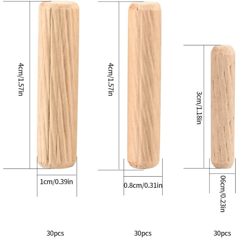 90 Pieces Wood Dowels Assortment, Tapered Grooved Wood Dowels M6 M8 M10 For Milling, Grooving, Crafts, Diy, - Image 2