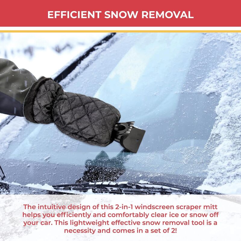 2 Pack Car Ice Scraper - Car Windshield Scraper Window Glove, Snow Scrapers With Waterproof Lining, Removes Ice And - Image 2