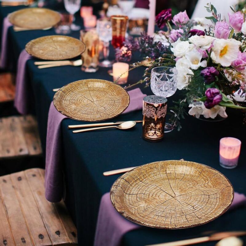 50 Pack 9" Rustic Wood Grain Paper Plates Disposable (Wood Grain 02) - Image 3