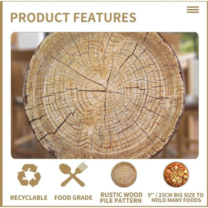 50 Pack 9" Rustic Wood Grain Paper Plates Disposable (Wood Grain 02) - Image 4
