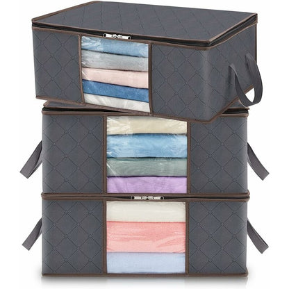 3 Pack 35L Clothes Storage Bag, Foldable Underbed Storage Box, Quilt Storage Cover Closet Organizer, Clear Window In - Image 2