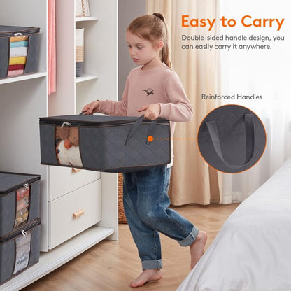 3 Pack 35L Clothes Storage Bag, Foldable Underbed Storage Box, Quilt Storage Cover Closet Organizer, Clear Window In - Image 4
