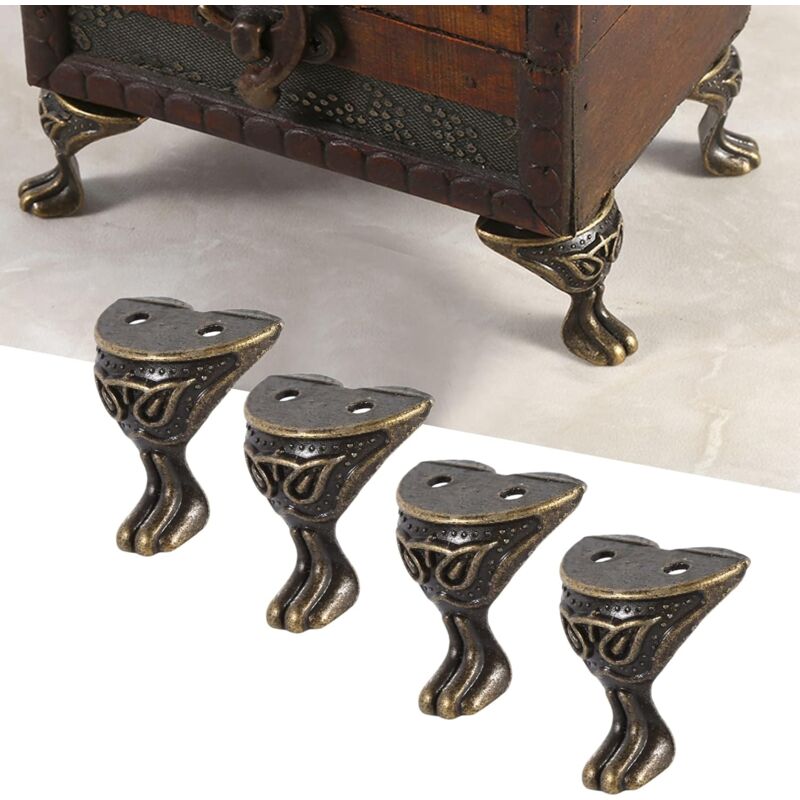 4 pcs Antique Brass Jewelry Box Wooden Case Decorative Feet Legs Chest Corner Protector - Image 3