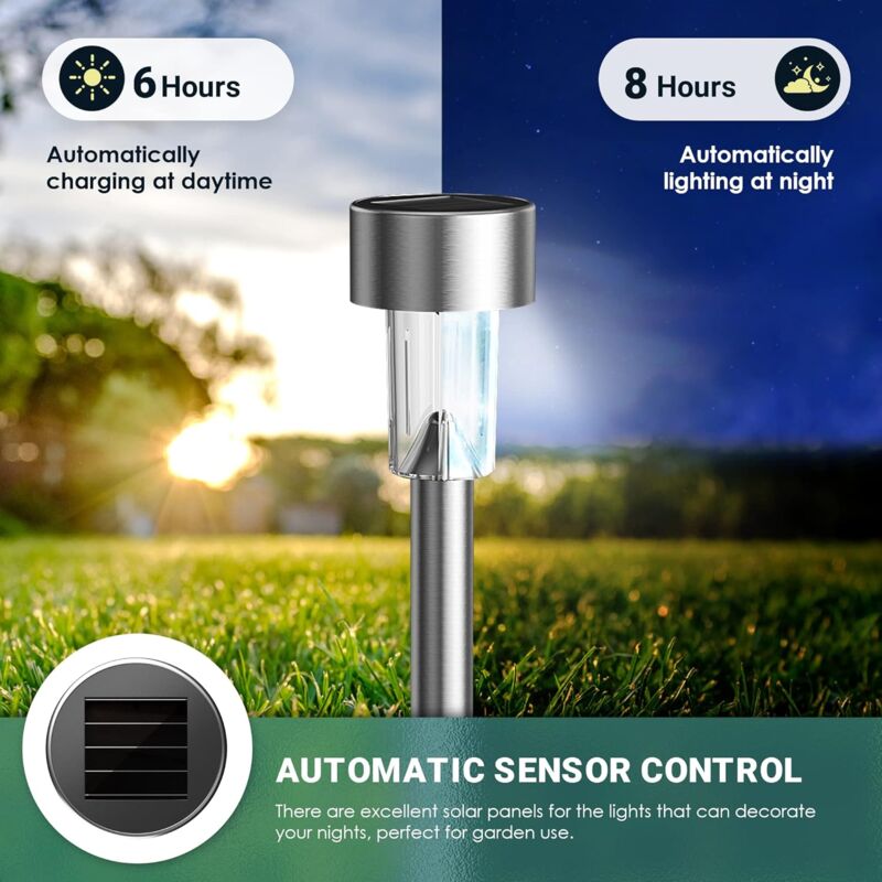 Outdoor Solar Lights LED Landscape Light Pack/Pathway Lights Stainless Steel-12 - Image 3