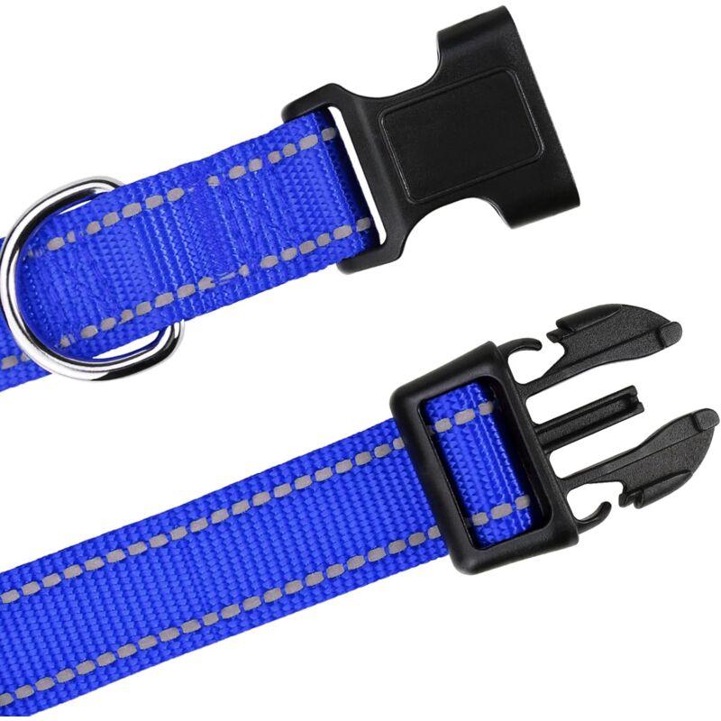 Dog Collar, Classic Adjustable Reflective Nylon Collar Suitable For Medium Dogs, DArk Blue, 2.5Cm Width - Image 4