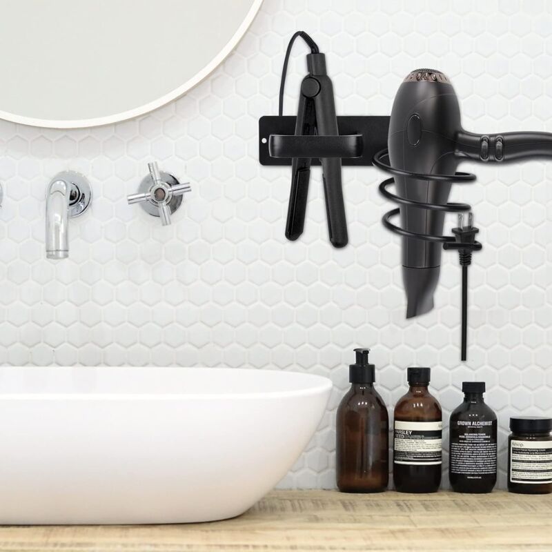 Hair Dryer Holder And Straightener Stand, Hair Dryer Holder With Cable Management, Wall Mounted Hair Dryer Organizer - Image 2