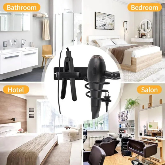 Hair Dryer Holder And Straightener Stand, Hair Dryer Holder With Cable Management, Wall Mounted Hair Dryer Organizer - Image 3