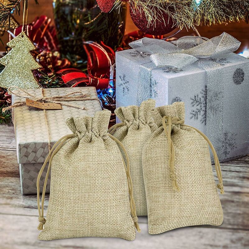100 pcs Jute Bags 7X9Cm, Reusable Gift Bags, Burlap Pouches With Drawstring For Jewelry Gift Party Birthday Christmas - Image 4