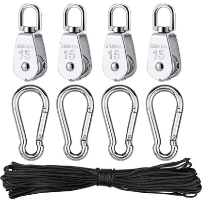 Parts Stainless Steel Pulley, Single Lifting Pulley With ROpe For ROpes Camping Hiking