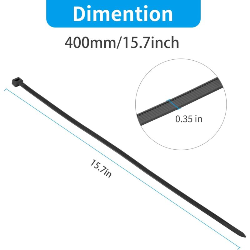 100 Pieces White Large Cable Ties, Extra Long 400Mm X 9Mm Cable Tie Nylon Uv Resistant, 80 Kgs Heavy Duty Cable Ties - Image 2