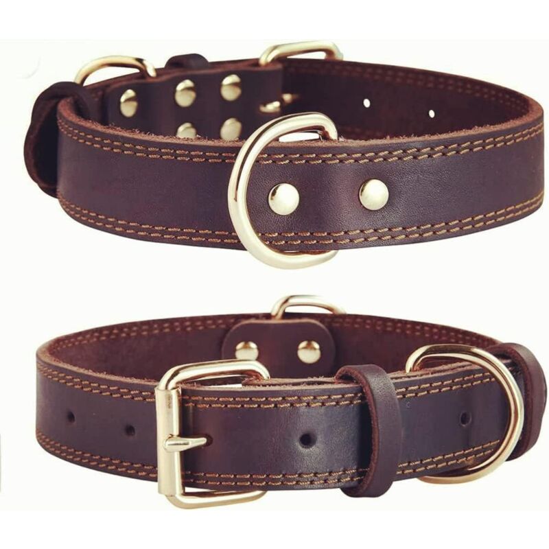 Premium Genuine Leather Dog Collar/Durable Real Leather Adjustable Collars For Male Female （size: M）