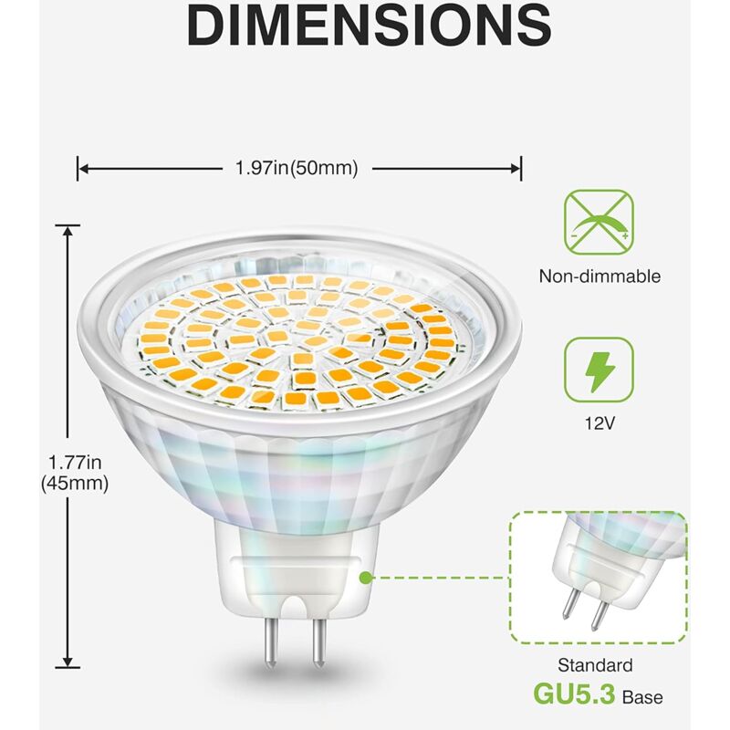 LED Bulbs Gu5.3 5W 12V Mr16 Spotlight Replace Halogen Spotlight 460 Lumens Warm White 3000K Non-Dimmable Pack Of 6 - Image 4