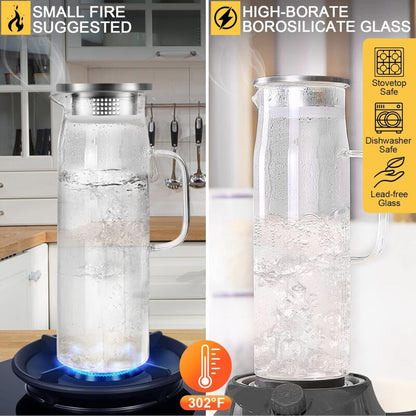 Water Carafe, Glass Pitcher, Glass Jug With Lid And Handle-1.5 Liters - Image 2