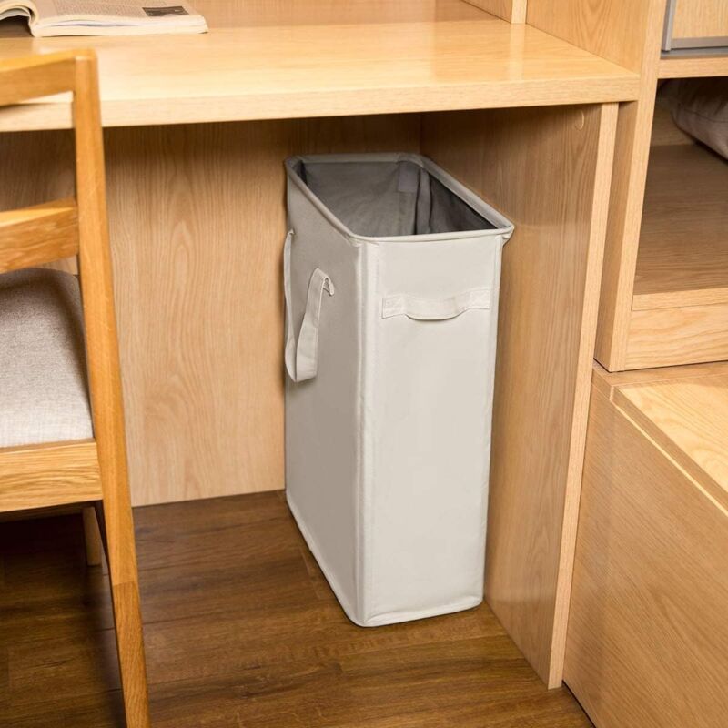 Long Foldable Laundry Basket With Handles 45L Beige - Image 4