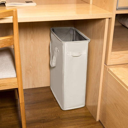 Long Foldable Laundry Basket With Handles 45L Beige - Image 4