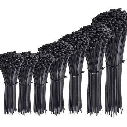 700 Piece Black Nylon Cable Ties, Lengths 4"/ 6"/ 8"/ 10"/ 12"