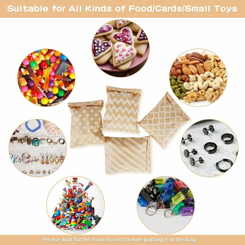 100 Pack Kraft Paper Candy Bags, Candy Cookie Favor Snacks Buffet Grocery Packaging, 4 Different Style No Wax Sweet - Image 3