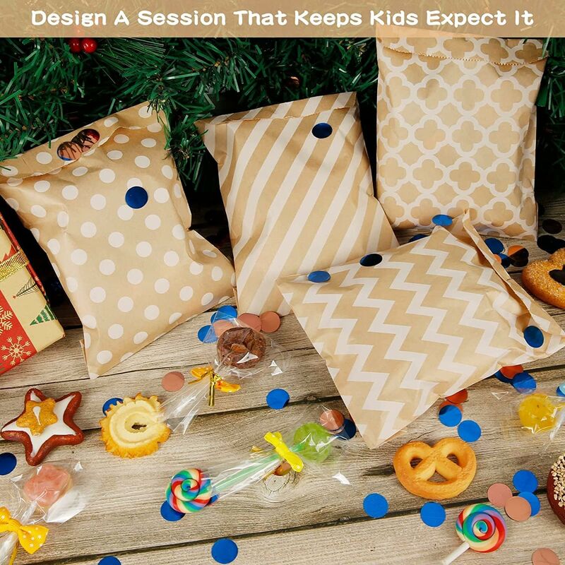 100 Pack Kraft Paper Candy Bags, Candy Cookie Favor Snacks Buffet Grocery Packaging, 4 Different Style No Wax Sweet - Image 4