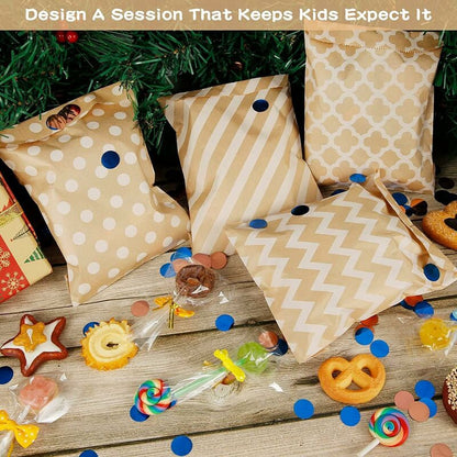 100 Pack Kraft Paper Candy Bags, Candy Cookie Favor Snacks Buffet Grocery Packaging, 4 Different Style No Wax Sweet - Image 4