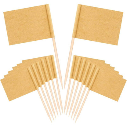 100 pcs Kraft Toothpick Flags, Brown Mini Food Labels Flags For Party Cupcake Decoration Fruit Salad Cheese Label