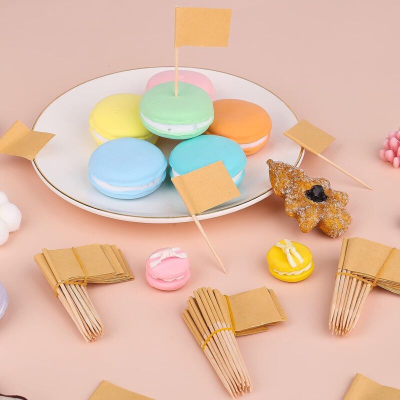 100 pcs Kraft Toothpick Flags, Brown Mini Food Labels Flags For Party Cupcake Decoration Fruit Salad Cheese Label - Image 2