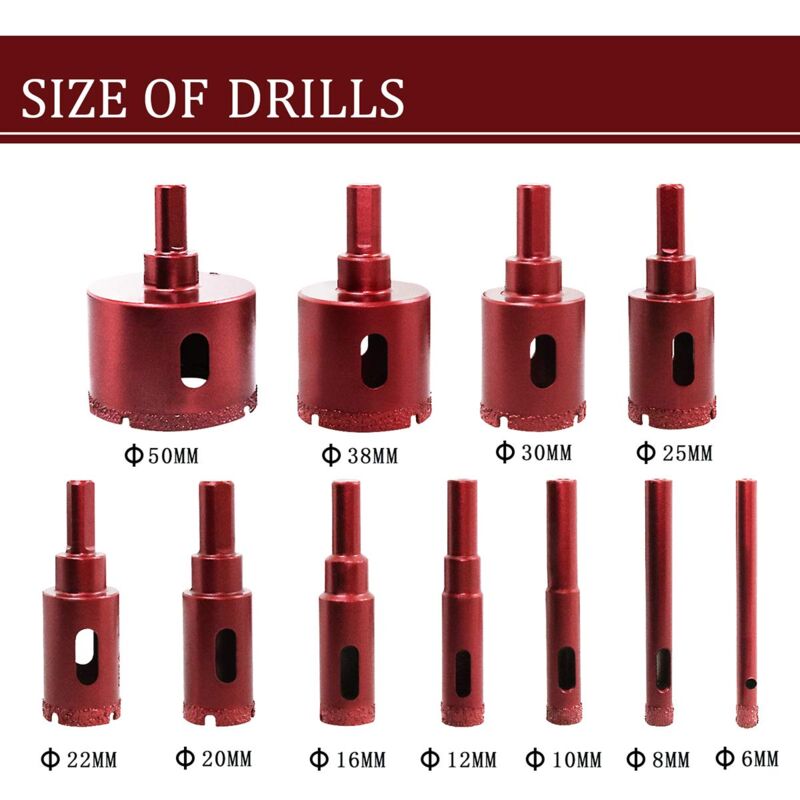 Diamond Hole Saw Set, Diamond Core Drill Bit For Tile/Glass/Marble (6Mm-50Mm 11 pcs) - Image 3