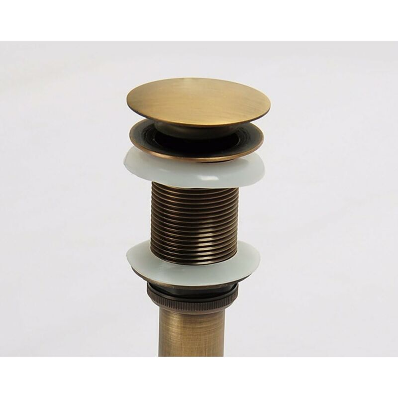 Single Handle Push-Pull Pop-Up Clicker Sink Faucet Build Plug Without Overflow (Antique Brass) - Image 3