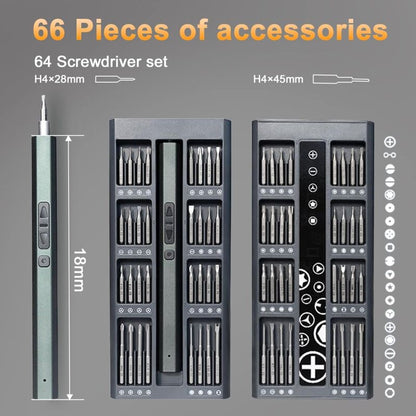 66 In 1 Cordless Electric Precision Screwdriver With LED Light Mini Electronic Screwdriver Kit For Toys Watches - Image 2