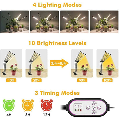 Plant Grow Light, 2020 New 80 LEDs 4 Heads Grow Lamp, Auto Timing - On/Off LED Grow Light For Seedlings, Succulents, - Image 2