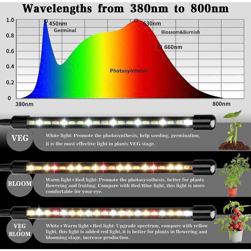 Plant Grow Light, 2020 New 80 LEDs 4 Heads Grow Lamp, Auto Timing - On/Off LED Grow Light For Seedlings, Succulents, - Image 4