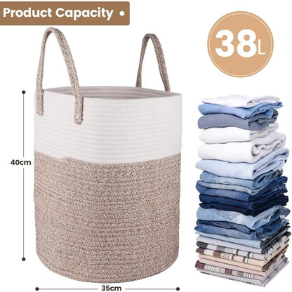 Laundry Basket - 40 X 35 Cm Foldable Storage Baskets - Cotton ROpe Laundry Basket With Handles - Toy Storage Basket - - Image 2