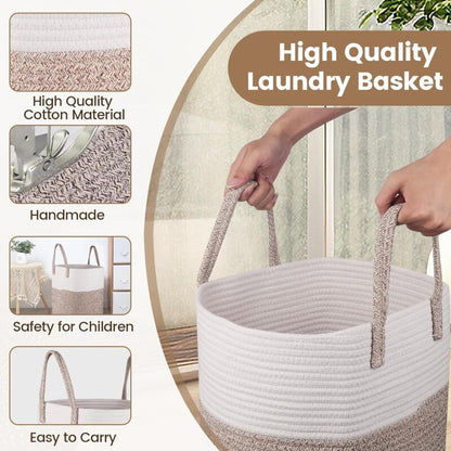 Laundry Basket - 40 X 35 Cm Foldable Storage Baskets - Cotton ROpe Laundry Basket With Handles - Toy Storage Basket - - Image 3