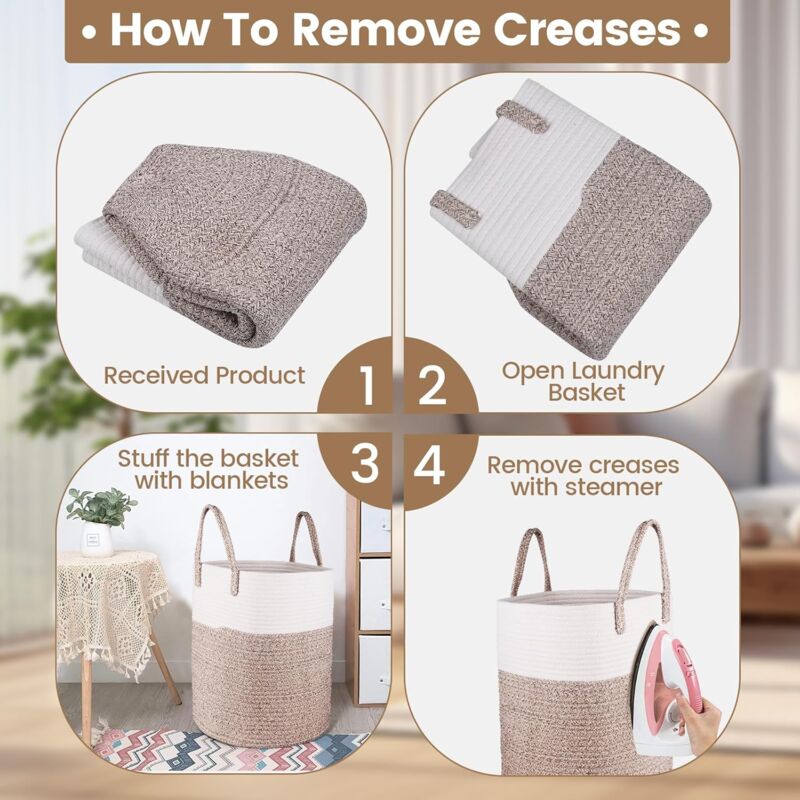 Laundry Basket - 40 X 35 Cm Foldable Storage Baskets - Cotton ROpe Laundry Basket With Handles - Toy Storage Basket - - Image 4