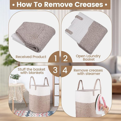 Laundry Basket - 40 X 35 Cm Foldable Storage Baskets - Cotton ROpe Laundry Basket With Handles - Toy Storage Basket - - Image 4