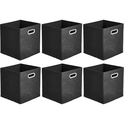 6 pcs Set Foldable Fabric Storage Cubes With Oval Grommets Black