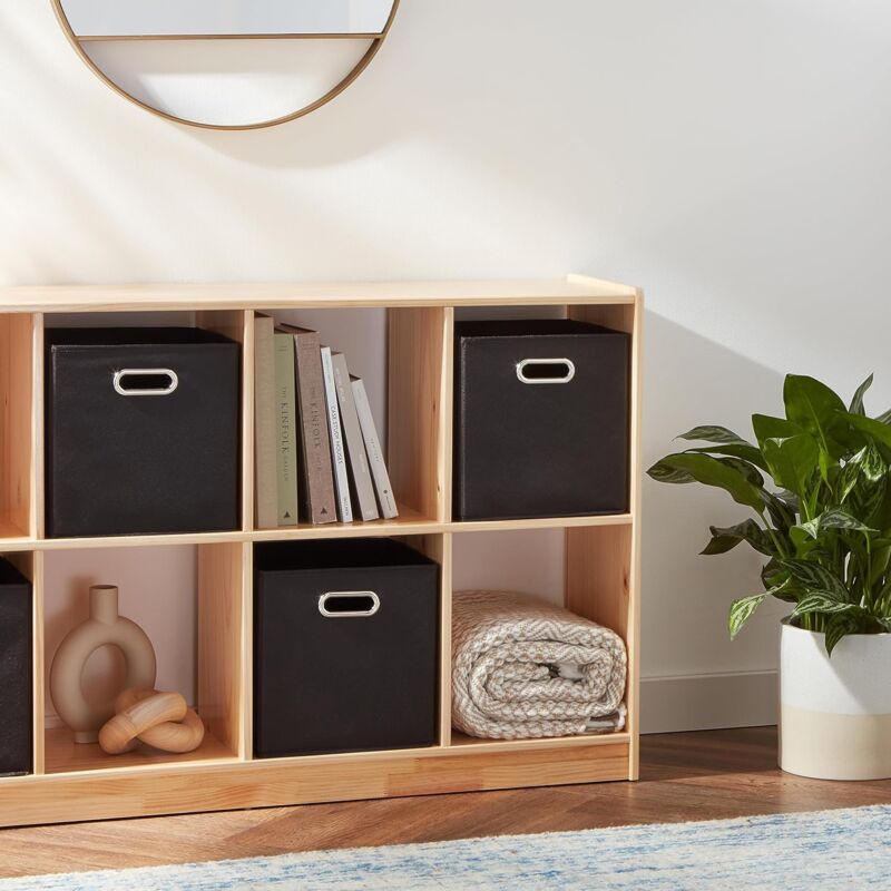 6 pcs Set Foldable Fabric Storage Cubes With Oval Grommets Black - Image 4