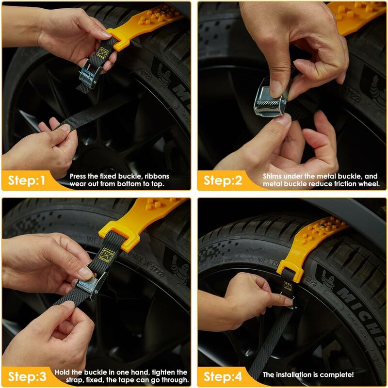 10 pcs Car Snow Socks 185-225 Mm, Yellow Snow Chains, Adjustable Emergency Traction Cables Anti-Slip Car Tire Chain, - Image 4