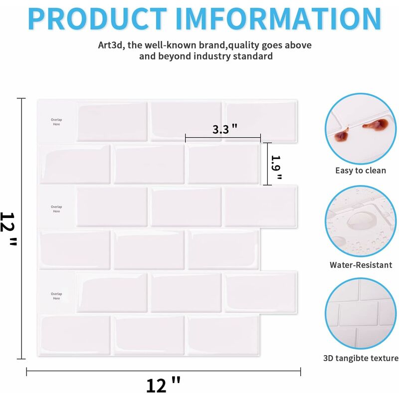 10 pcs White Subway Tiles Self Adhesive Kitchen Bathroom Backsplash 3D Vinyl Brick Adhesive Paper 30X30Cm - Image 3