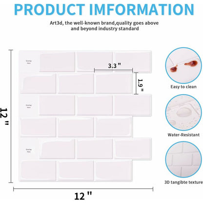 10 pcs White Subway Tiles Self Adhesive Kitchen Bathroom Backsplash 3D Vinyl Brick Adhesive Paper 30X30Cm - Image 3