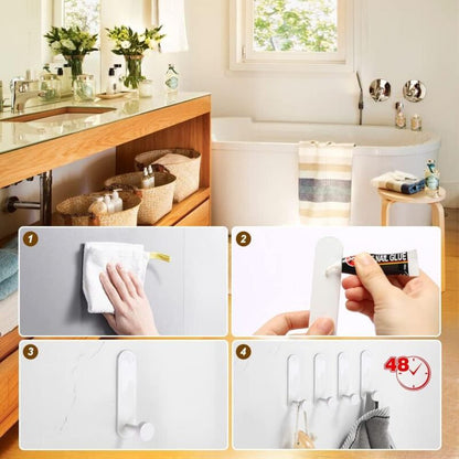 Adhesive Hooks, 4 Pieces Aluminum Bathroom Wall Hooks No Drilling Waterproof Towel Holder, Kitchen Office Towel Hanger - Image 4