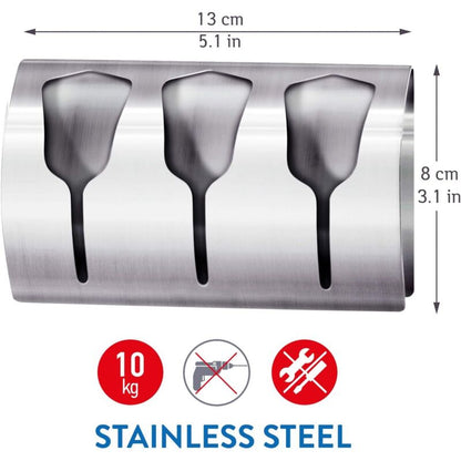 Adhesive Bathroom Towel Holder, Kitchen Towel Rack With 3 Brushed Stainless Steel Hooks, 10 Kg - Image 2