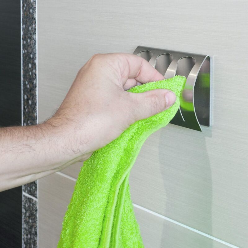 Adhesive Bathroom Towel Holder, Kitchen Towel Rack With 3 Brushed Stainless Steel Hooks, 10 Kg - Image 3