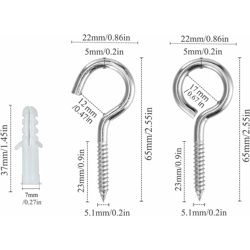 10 pcs Eyebolts, Eye Screws, Stainless Steel Screw Hooks, With 10 pcs Dowels Kit, 5 65Mm, For Chandeliers, Crafts - Image 2